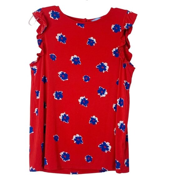 Draper James Red Blue Floral Print Cap Sleeve Pullover Blouse Women’s Size Small - Picture 2 of 11